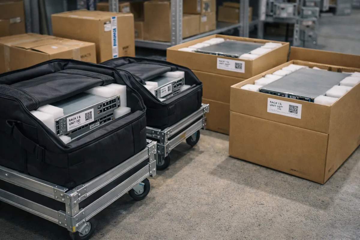 IT equipment securely packed and prepared for transport