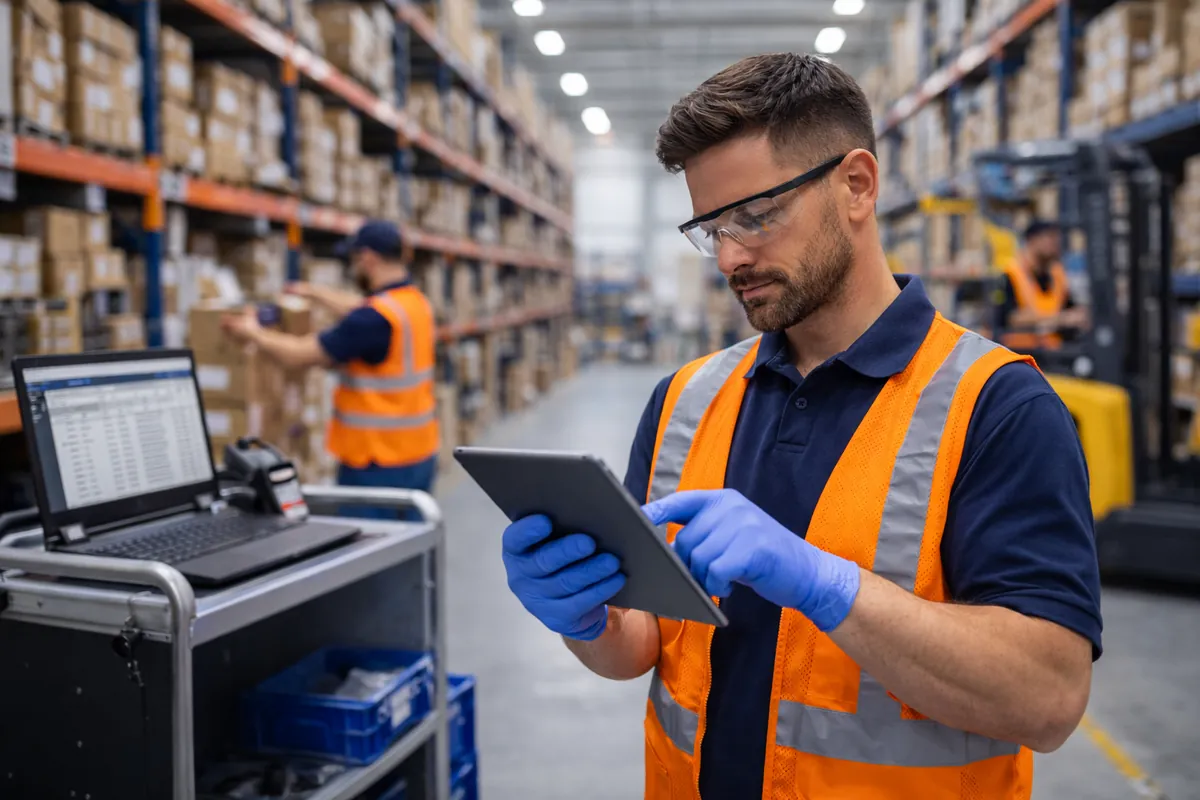 IT logistics specialist managing equipment in the warehouse