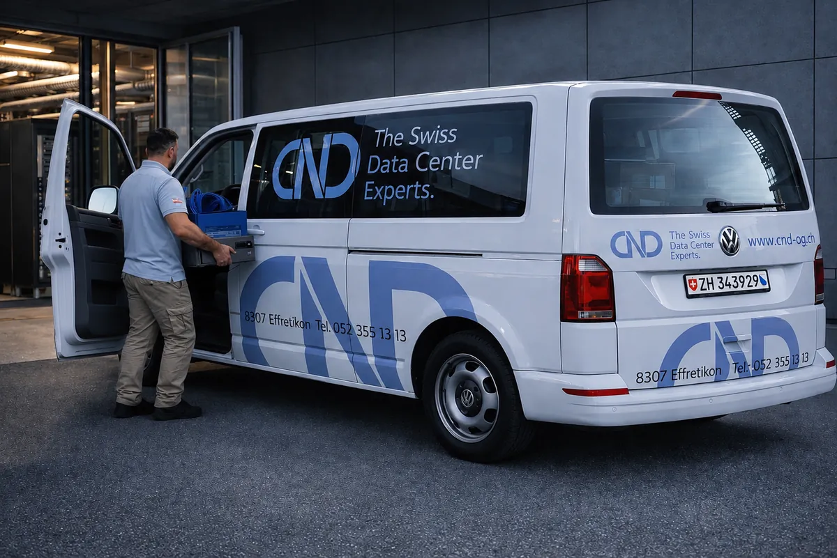CND employee transporting IT equipment to a data center