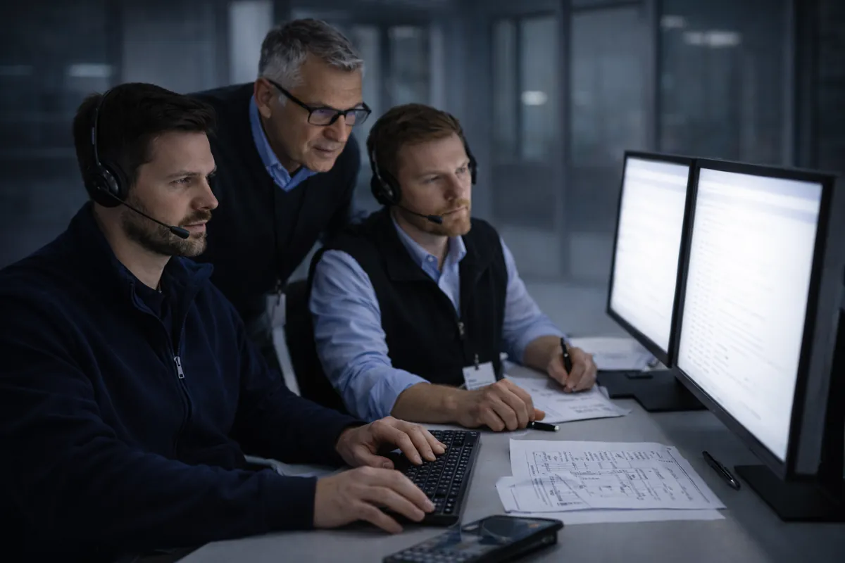 IT service team monitoring and managing technical systems