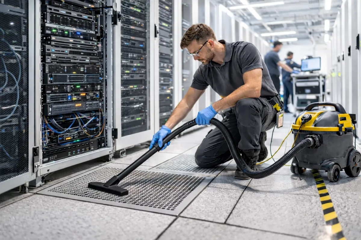 Technician maintaining data center infrastructure
